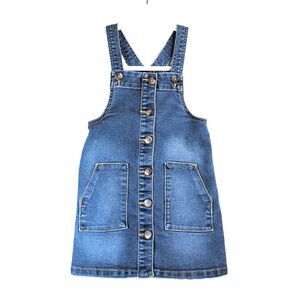 Wonder Nation Toddler Girls Denim Jumper Dress Overall Pinafore Sz 4T MediumWash